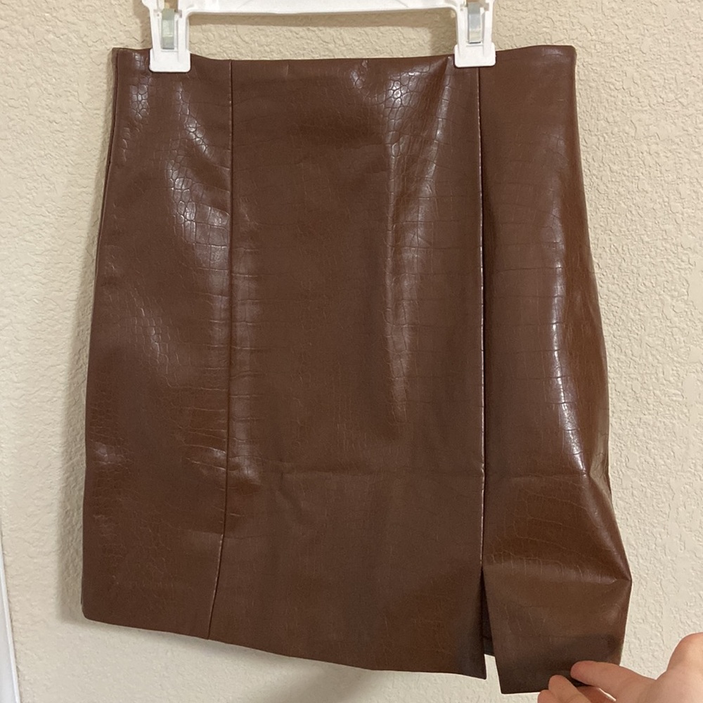 ASTR the Label Audrey Faux Leather Croc Miniskirt (Brown)